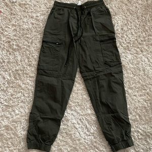 Army green military style cuffed pants